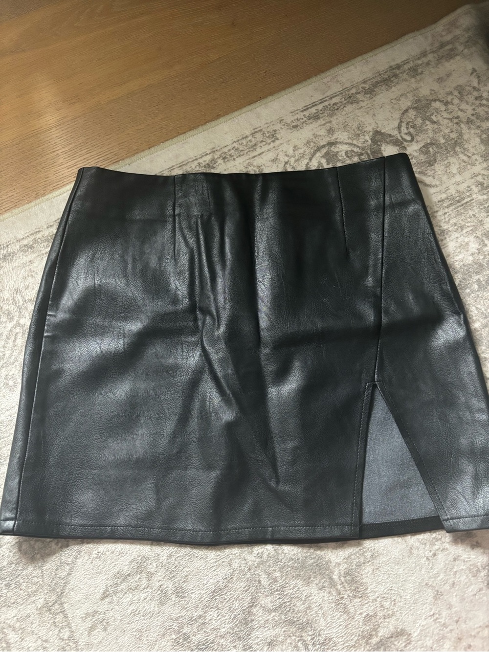 superdown Black Faux Leather Mini Skirt with Side Slit